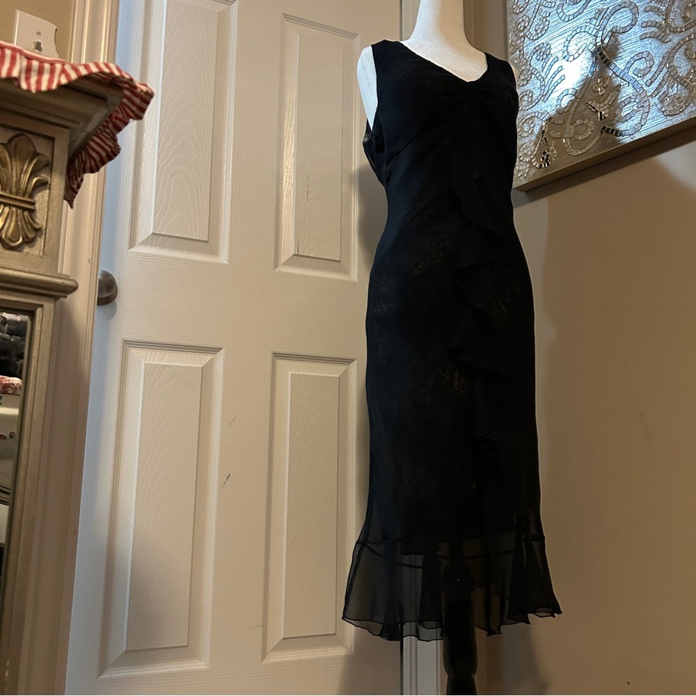 Black Sleeveless Ruffle-Trim Midi Dress